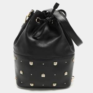 Salvatore Ferragamo Black Leather Gancio Stud Bucket bag