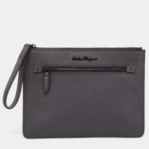 Salvatore Ferragamo Dark Grey Leather Clutch