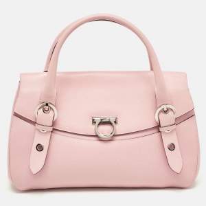Pre Owned Salvatore Ferragamo Pink Leather Gancini Satchel