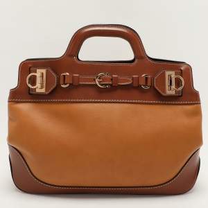 Salvatore Ferragamo Brown Two Tone Leather W Satchel