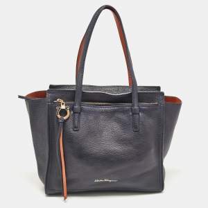Salvatore Ferragamo Navy Blue Leather Medium Amy Tote