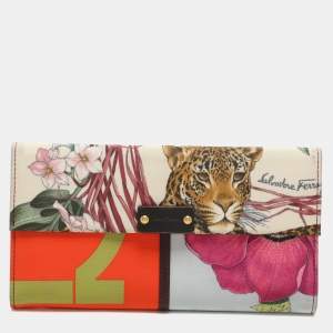 Salvatore Ferragamo Multicolor Jungle Print Fabric Flap Continental Wallet