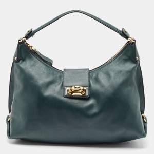 Salvatore Ferragamo Dark Green Leather Fanisa Hobo