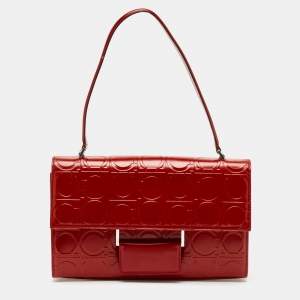 Pre Owned Salvatore Ferragamo Red Gancini Embossed Leather Shoulder Bag
