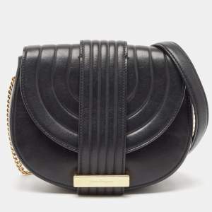Salvatore Ferragamo Black Quilted Leather Rosette Crossbody Bag