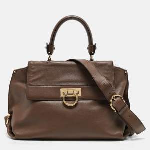 Salvatore Ferragamo Beige Leather Medium Sofia Top Handle Bag