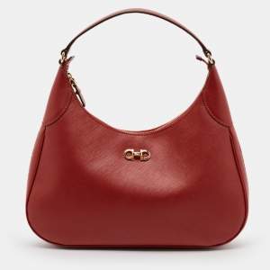 Salvatore Ferragamo Red Leather Gancini Romana Hobo