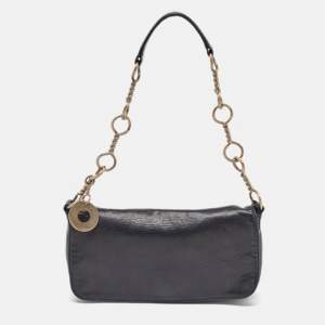Salvatore Ferragamo Black Leather Chain Flap Shoulder Bag
