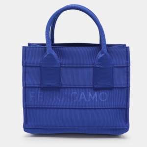 Salvatore Ferragamo Blue Logo Print Nylon Tote