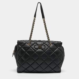 Salvatore Ferragamo Black Quilted Leather Ginette Chain Shoulder Bag