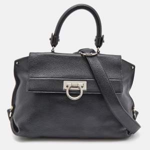 Salvatore Ferragamo Black Leather Medium Sofia Top Handle Bag