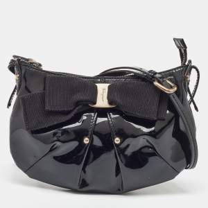 Salvatore Ferragamo Black Patent Leather Vara Bow Shoulder Bag