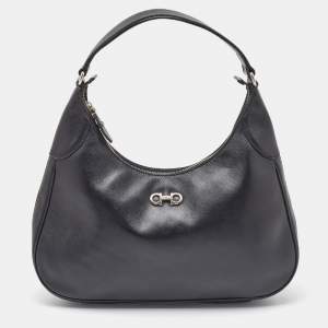 Salvatore Ferragamo Black Leather Gancini Romana Hobo