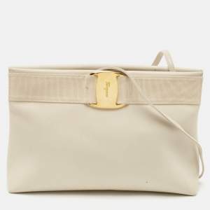 Salvatore Ferragamo Off White Leather Vara Bow Crossbody Bag