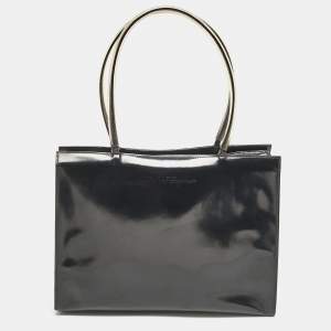 Salvatore Ferragamo Black/Clear Patent Leather and PVC Satchel