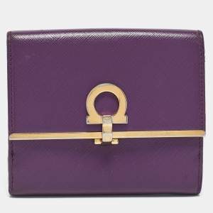Salvatore Ferragamo Purple Leather Gancini Clip Compact Wallet