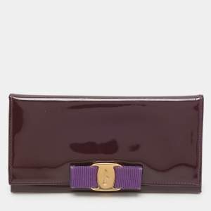 Salvatore Ferragamo Purple Patent Leather Vara Bow Continental Wallet