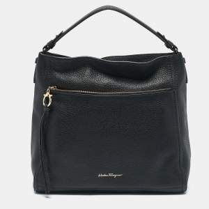 Salvatore Ferragamo Black Leather Ally Hobo