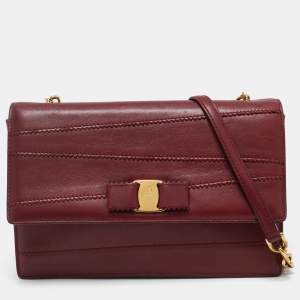 Salvatore Ferragamo Dark Red Leather Ginny Shoulder Bag