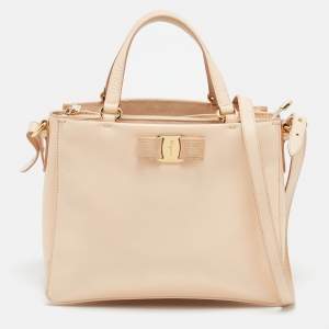 Salvatore Ferragamo Beige Leather Tracey Tote