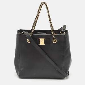 Salvatore Ferragamo Black Leather Vara Bow Chain Tote