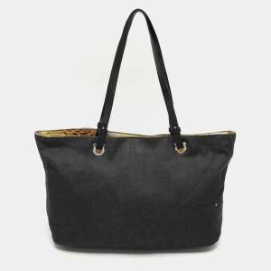 Salvatore Ferragamo Black Denim and Leather Tote
