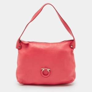 Salvatore Ferragamo Coral Pink Leather Gancini Hobo