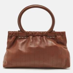 Salvatore Ferragamo Brown Leather Stitched Tote