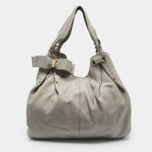 Salvatore Ferragamo Grey Leather Bow Hobo