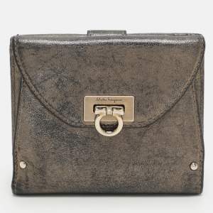Salvatore Ferragamo Metallic Leather Classic Mediterraneo French Wallet