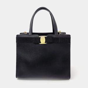 Salvatore Ferragamo Black Leather Bara tote and shoulder bag