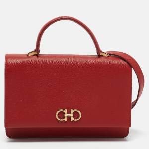 Salvatore Ferragamo Red Leather Mini Gancini Top Handle Bag