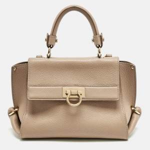 Salvatore Ferragamo Beige Leather Small Sofia Top Handle Bag