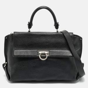 Salvatore Ferragamo Black Leather Large Sofia Top Handle Bag