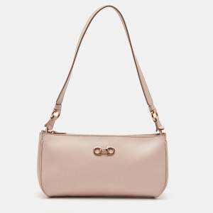 Salvatore Ferragamo Light Pink Saffiano Leather Gancini Shoulder Bag