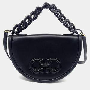 Pre Owned Salvatore Ferragamo Black Leather Aura Bag