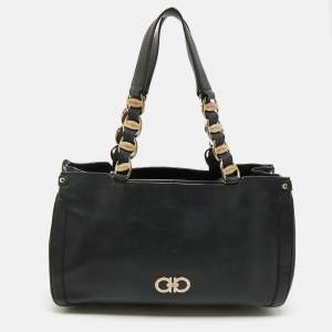 Pre Owned Salvatore Ferragamo Black Leather Chain Tote
