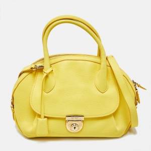 Salvatore Ferragamo Yellow Leather Medium Fiamma Satchel
