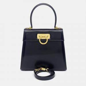 Pre Owned Salvatore Ferragamo Black Leather Medium Kelly Bag