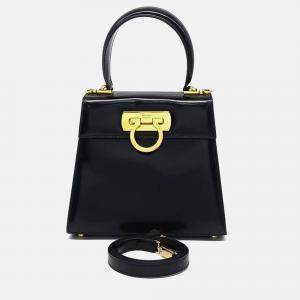 Pre Owned Salvatore Ferragamo Black Leather Kelly Bag Small