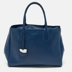 Salvatore Ferragamo Navy Blue Leather Nolita Tote