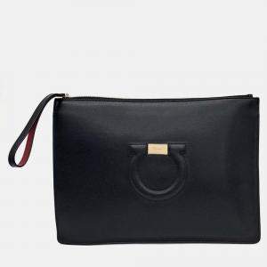 Pre Owned Salvatore Ferragamo Black Leather Gancini Clutch
