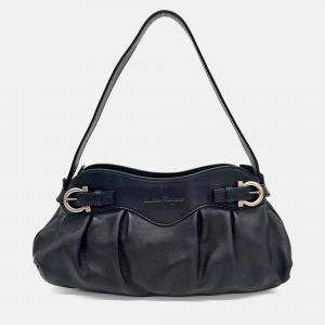 Pre Owned Salvatore Ferragamo Black Leather Bronze Shoulder Bag