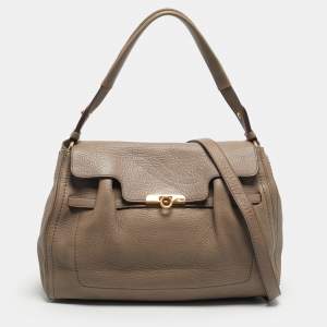 Pre Owned Salvatore Ferragamo Beige Leather Hortense Top Handle Bag