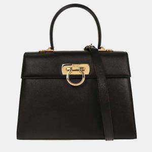 Pre Owned Salvatore Ferragamo Black Gancini 2way Handbag