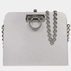 Pre Owned Salvatore Ferragamo Silver Aluminum Gancini Shoulder Bag 