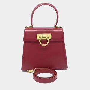 Pre Owned Salvatore Ferragamo Red Leather Kelly Bag Small
