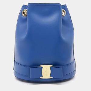 Pre Owned Salvatore Ferragamo Blue Leather Vara Bow Bucket Bag