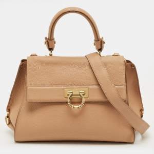 Pre Owned Salvatore Ferragamo Beige Leather Medium Sofia Top Handle Bag