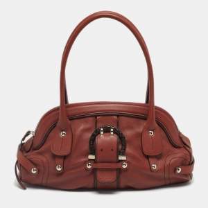 مملوكة مسبقًا Salvatore Ferragamo Brick Brown Leather Gancini Buckle Satchel